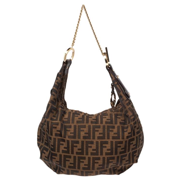 Pre Owned Fendi Tobacco Zucca Canvas Chef Chain Hobo
