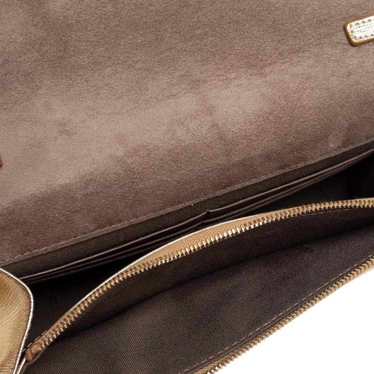 Pre Owned Fendi Gold Laminated Leather Tube On Chain Wallet