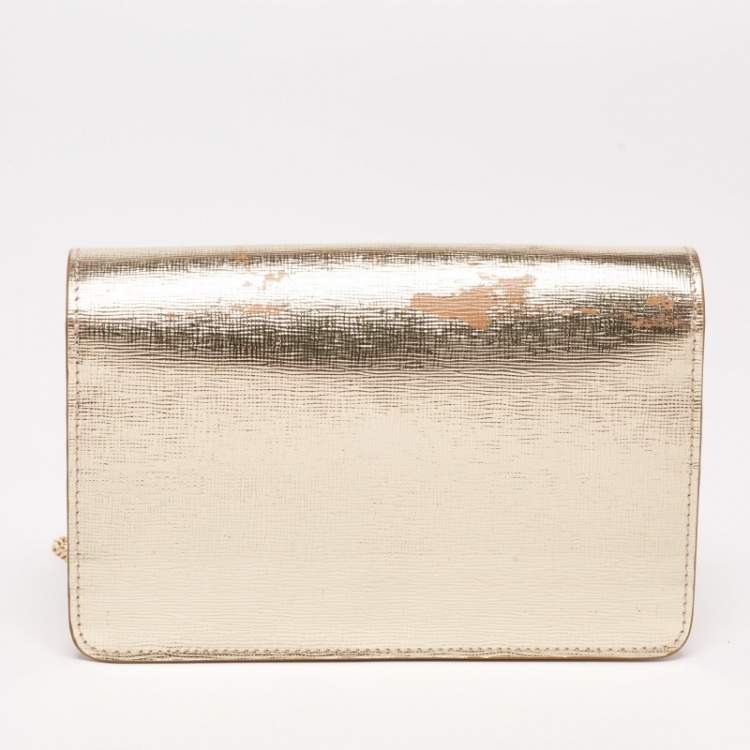 Pre Owned Fendi Gold Laminated Leather Tube On Chain Wallet