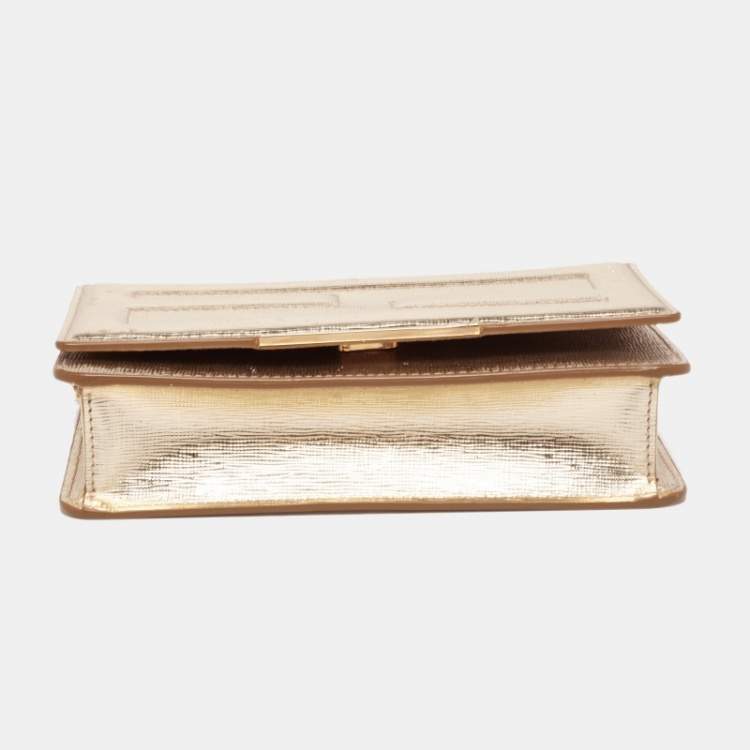 Pre Owned Fendi Gold Laminated Leather Tube On Chain Wallet