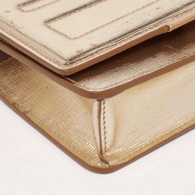 Pre Owned Fendi Gold Laminated Leather Tube On Chain Wallet