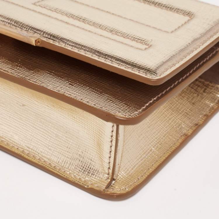 Pre Owned Fendi Gold Laminated Leather Tube On Chain Wallet