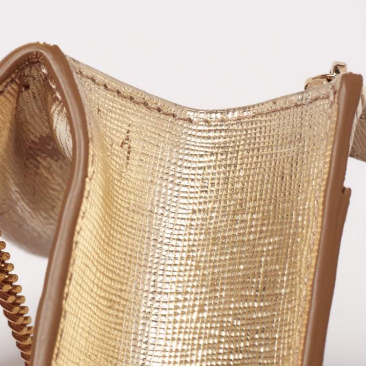 Pre Owned Fendi Gold Laminated Leather Tube On Chain Wallet