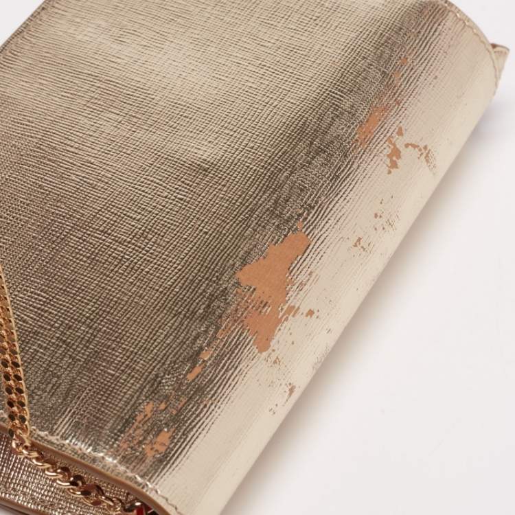 Pre Owned Fendi Gold Laminated Leather Tube On Chain Wallet