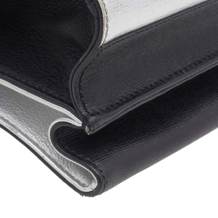 Pre Owned Fendi Black/Metallic Silver Textured Leather Small Demi Jour Top Handle Bag