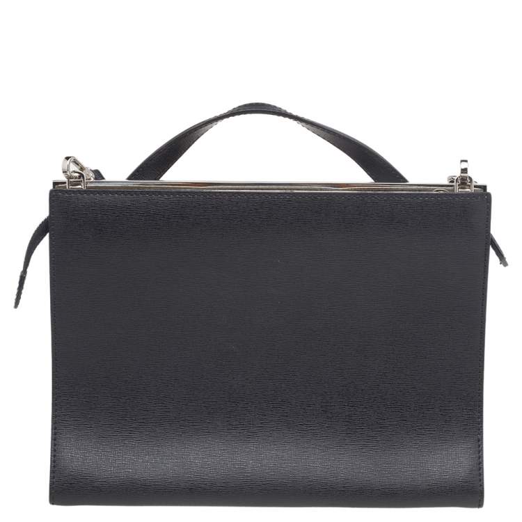 Pre Owned Fendi Black/Metallic Silver Textured Leather Small Demi Jour Top Handle Bag