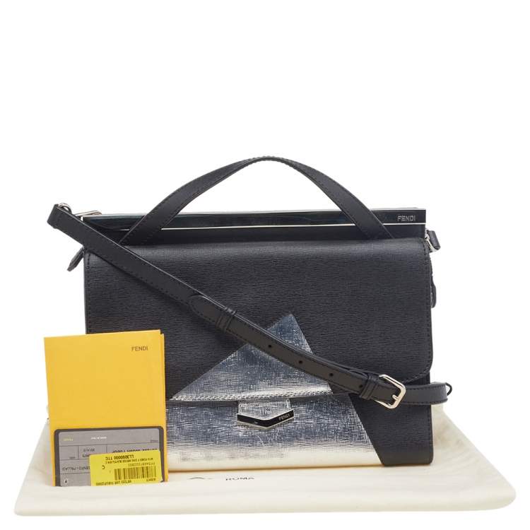 Pre Owned Fendi Black/Metallic Silver Textured Leather Small Demi Jour Top Handle Bag