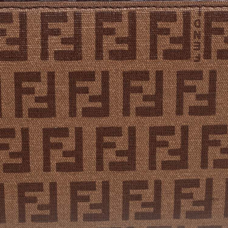 Pre Owned Fendi Brown/Beige Zucchino Coated Canvas Zip Around Wallet 