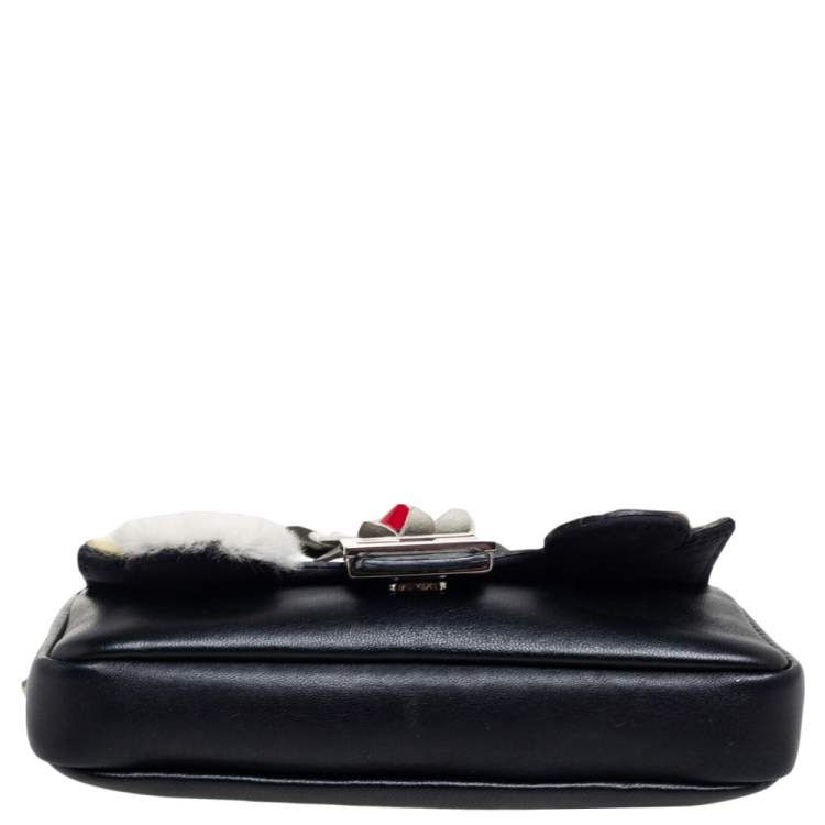 Pre Owned Fendi Black Leather and Fur Micro Monster Clutch