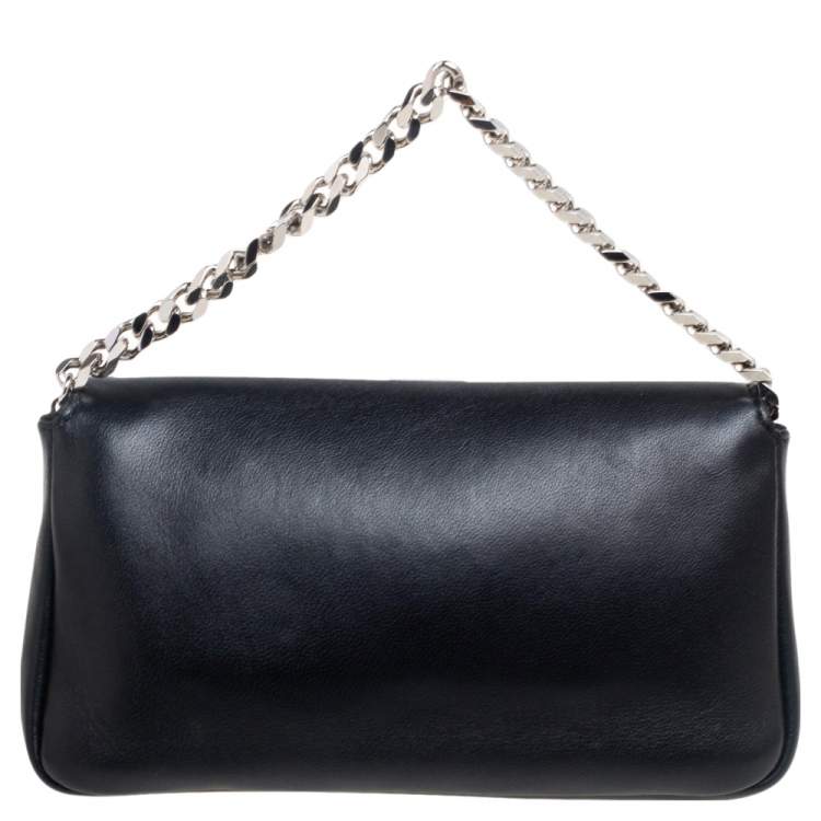 Pre Owned Fendi Black Leather and Fur Micro Monster Clutch