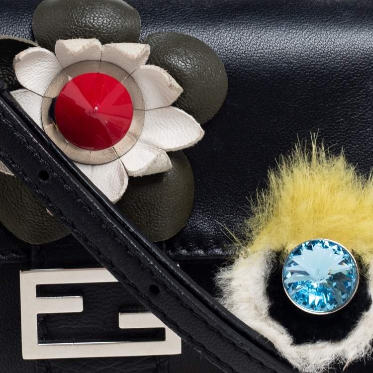 Pre Owned Fendi Black Leather and Fur Micro Monster Clutch