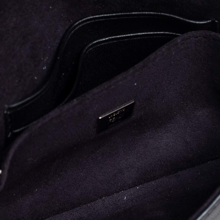 Pre Owned Fendi Black Leather and Fur Micro Monster Clutch