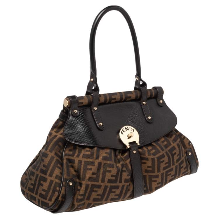 Pre Owned Fendi Tobacco Zucca Canvas Medium Magic Bag