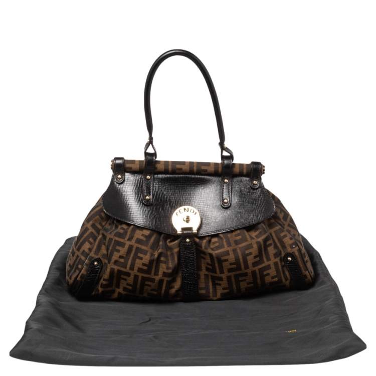 Pre Owned Fendi Tobacco Zucca Canvas Medium Magic Bag