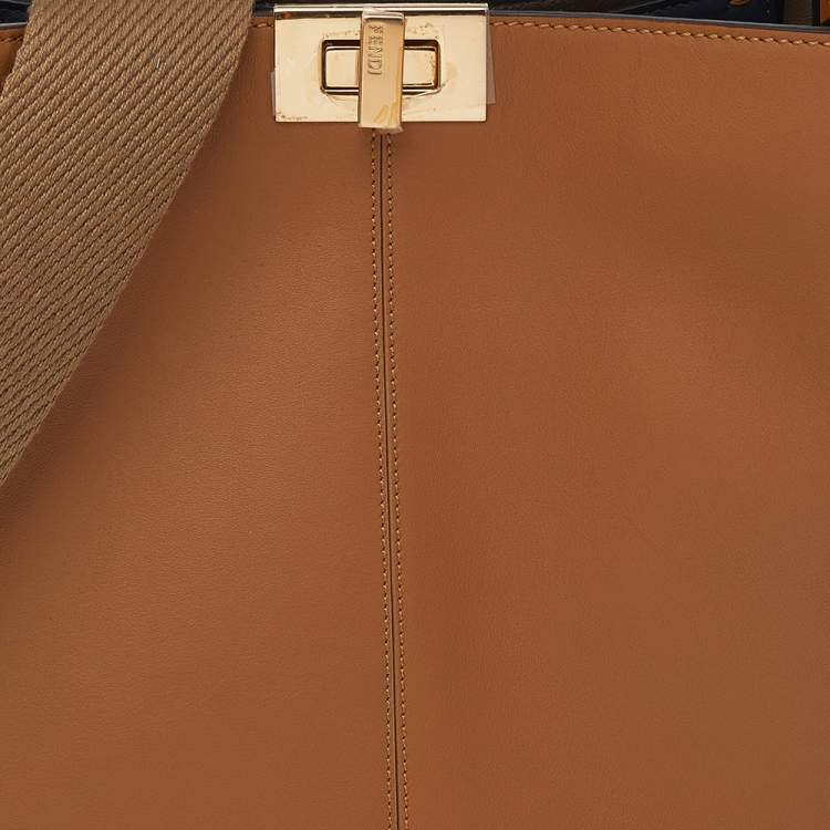 Pre Owned Fendi Tan Leather Medium Peekaboo X-Lite Top Handle Bag