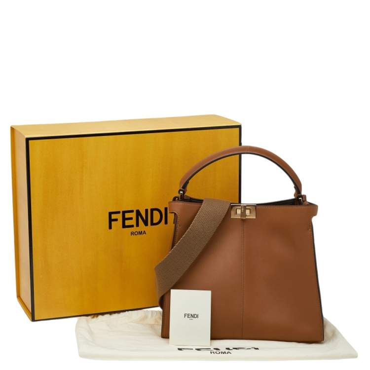 Pre Owned Fendi Tan Leather Medium Peekaboo X-Lite Top Handle Bag