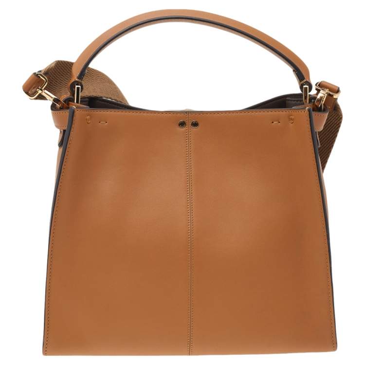 Pre Owned Fendi Tan Leather Medium Peekaboo X-Lite Top Handle Bag