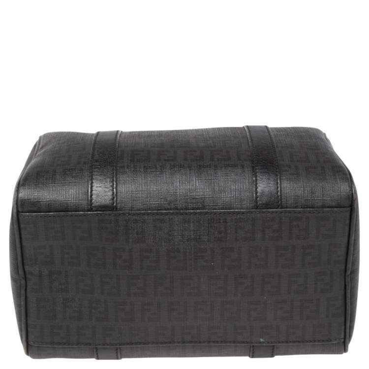 Pre Owned Fendi Black/Grey Zucchino Canvas Small Forever Bauletto Boston Bag