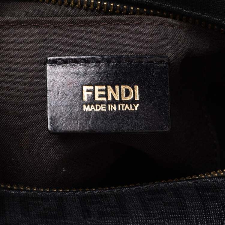 Pre Owned Fendi Black/Grey Zucchino Canvas Small Forever Bauletto Boston Bag