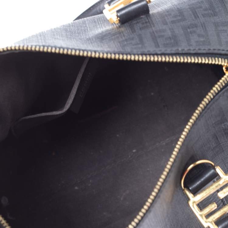Pre Owned Fendi Black/Grey Zucchino Canvas Small Forever Bauletto Boston Bag