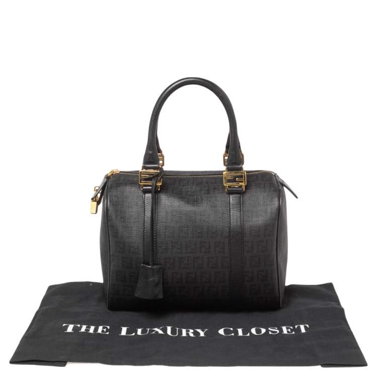 Pre Owned Fendi Black/Grey Zucchino Canvas Small Forever Bauletto Boston Bag