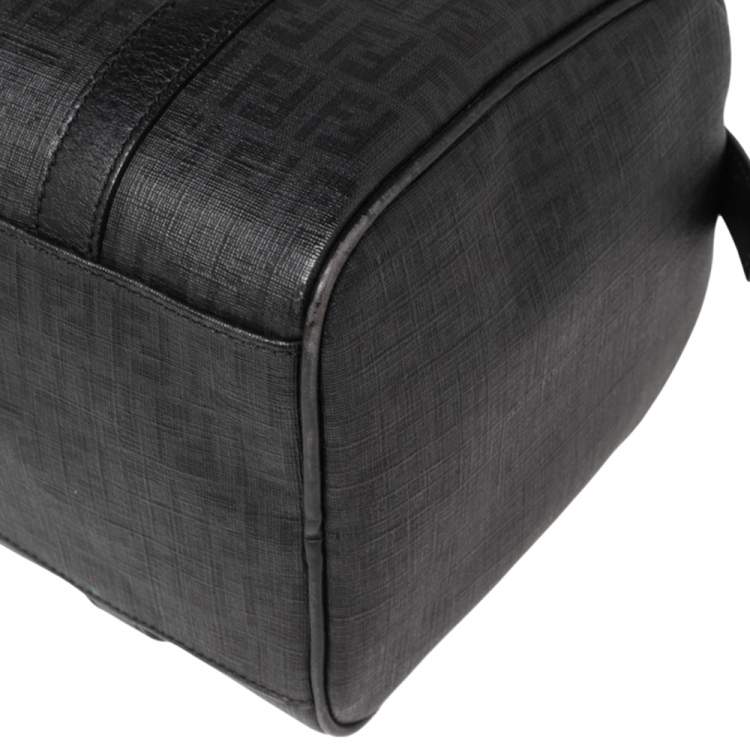 Pre Owned Fendi Black/Grey Zucchino Canvas Small Forever Bauletto Boston Bag