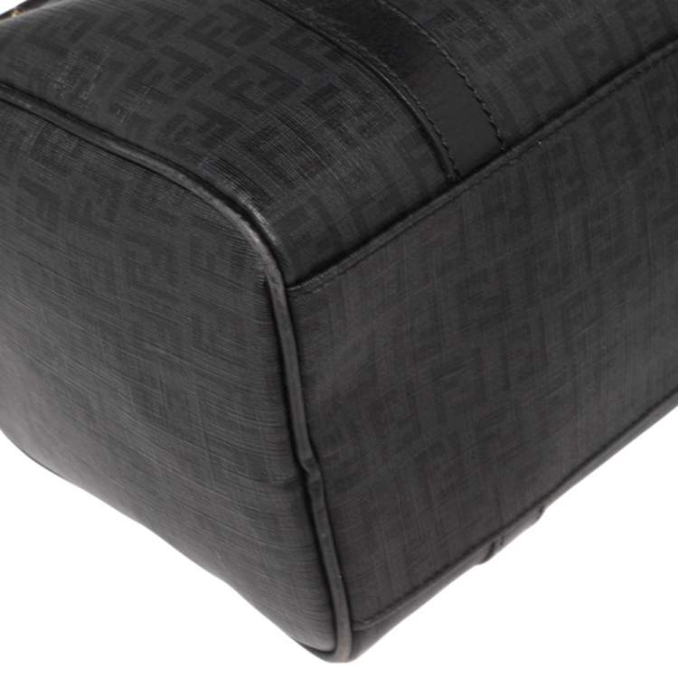 Pre Owned Fendi Black/Grey Zucchino Canvas Small Forever Bauletto Boston Bag