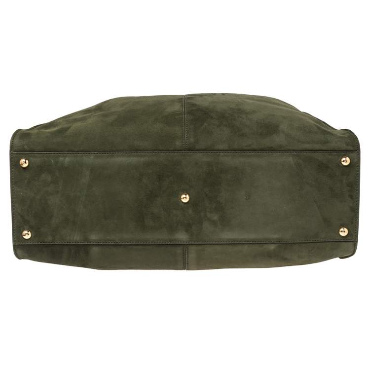 Pre Owned Fendi Green Suede Peekaboo X-Lite Large Top Handle Bag