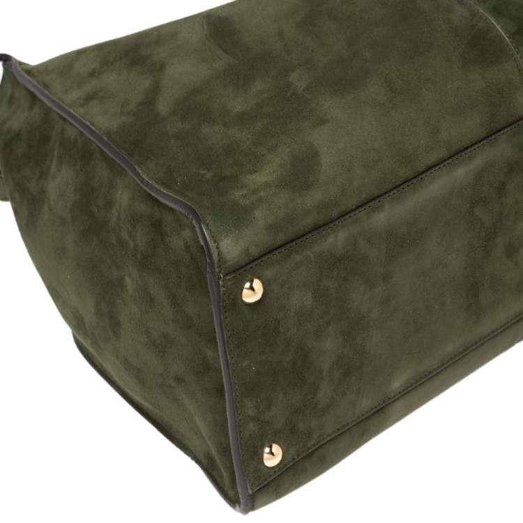 Pre Owned Fendi Green Suede Peekaboo X-Lite Large Top Handle Bag