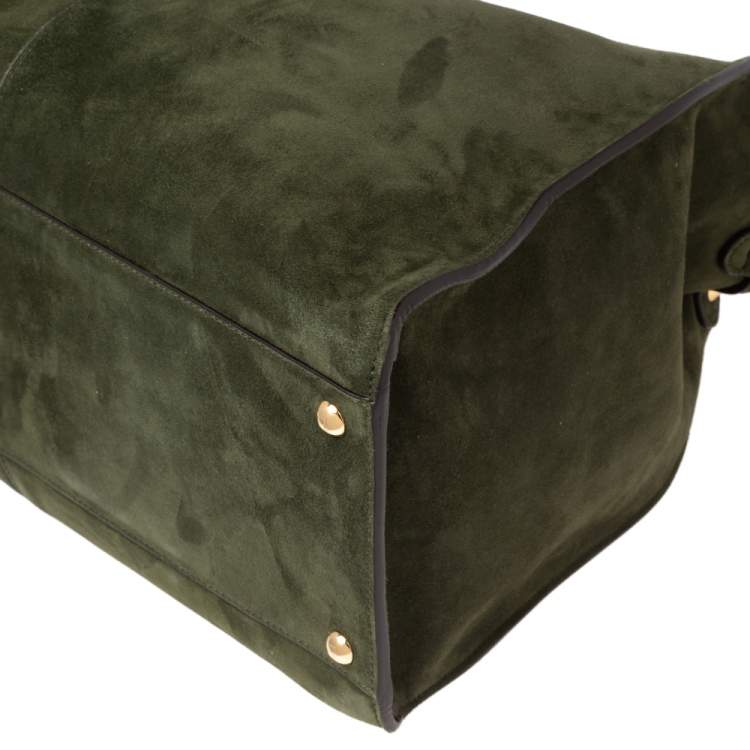 Pre Owned Fendi Green Suede Peekaboo X-Lite Large Top Handle Bag
