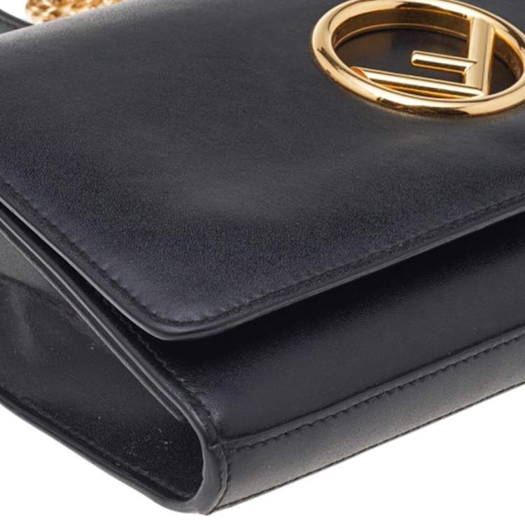 Pre Owned Fendi Black Leather Kan I F Wallet On Chain Clutch