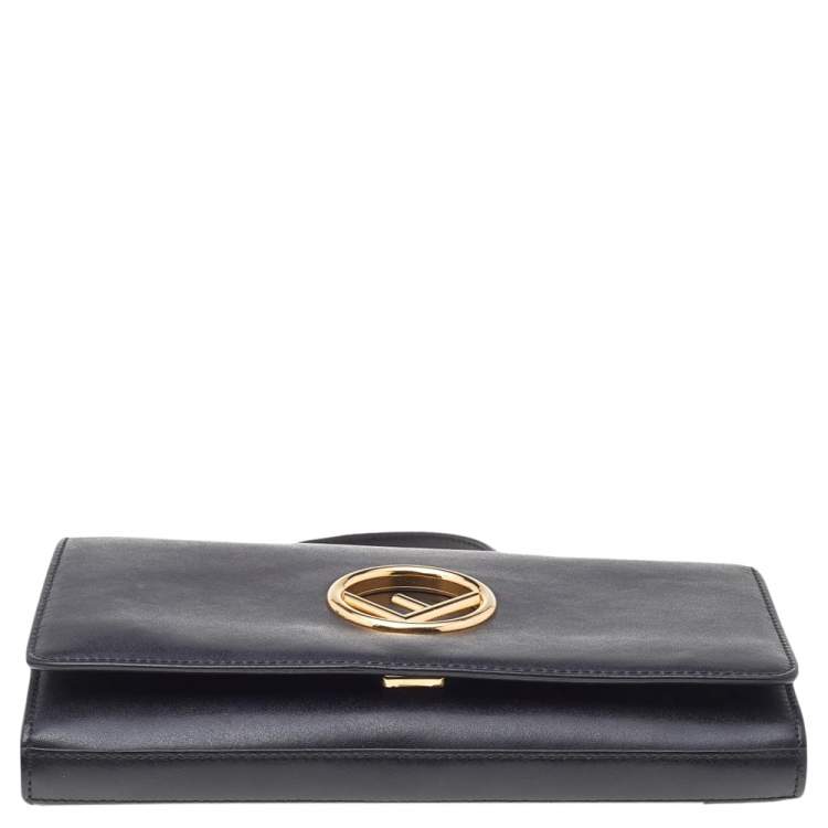 Pre Owned Fendi Black Leather Kan I F Wallet On Chain Clutch