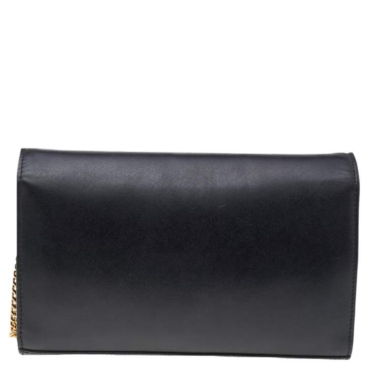 Pre Owned Fendi Black Leather Kan I F Wallet On Chain Clutch