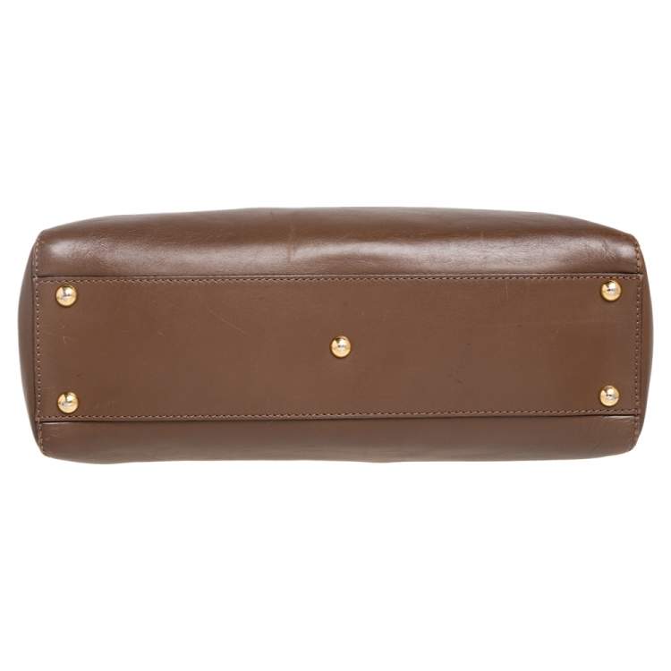 Pre Owned Fendi Dark Brown Leather Medium Peekaboo Top Handle Bag
