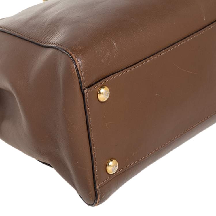 Pre Owned Fendi Dark Brown Leather Medium Peekaboo Top Handle Bag