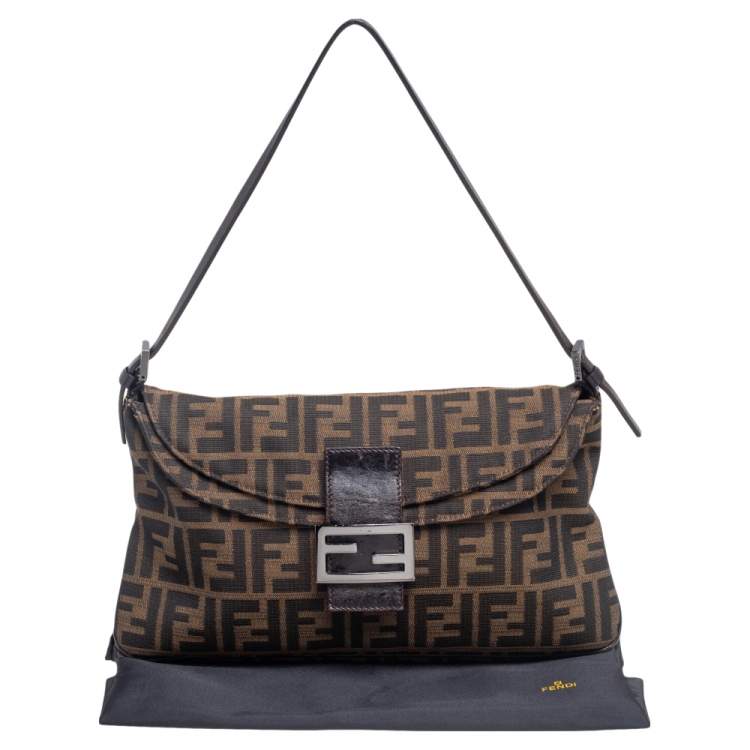Pre Owned Fendi Tobacco Zucca Canvas and Leather Trim Baguette Bag