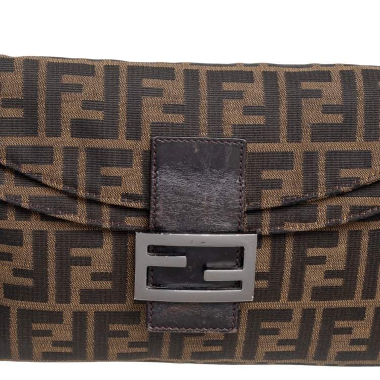 Pre Owned Fendi Tobacco Zucca Canvas and Leather Trim Baguette Bag
