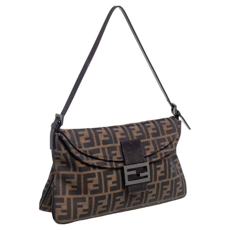Pre Owned Fendi Tobacco Zucca Canvas and Leather Trim Baguette Bag
