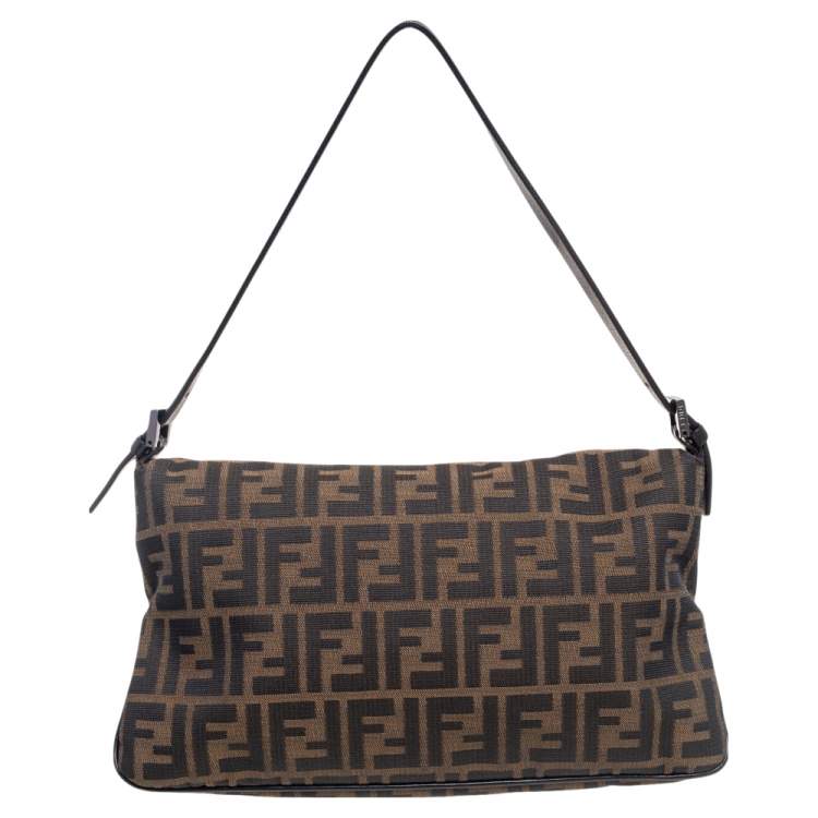 Pre Owned Fendi Tobacco Zucca Canvas and Leather Trim Baguette Bag