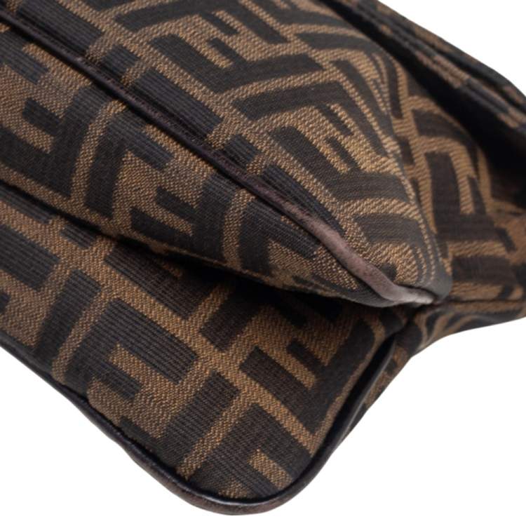 Pre Owned Fendi Tobacco Zucca Canvas and Leather Trim Baguette Bag