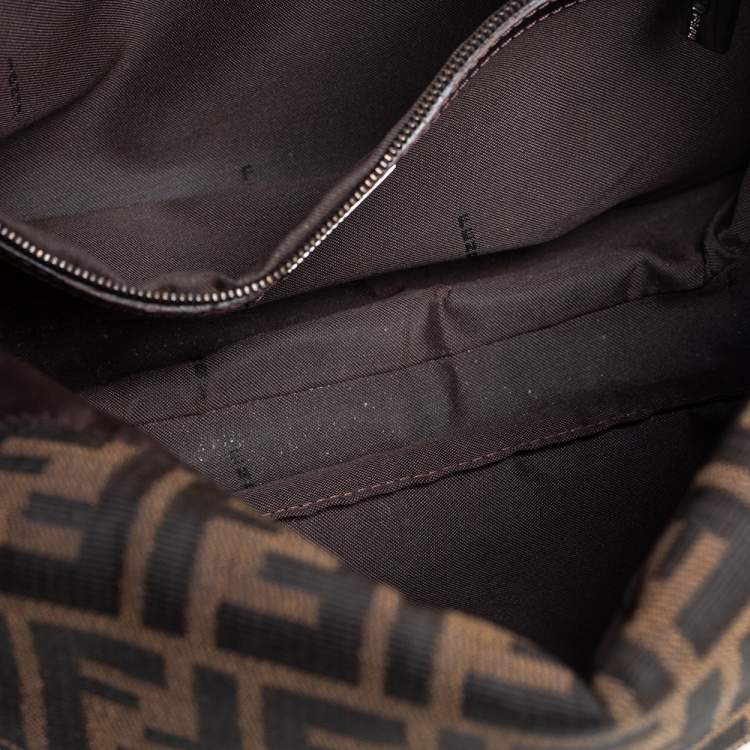 Pre Owned Fendi Tobacco Zucca Canvas and Leather Trim Baguette Bag