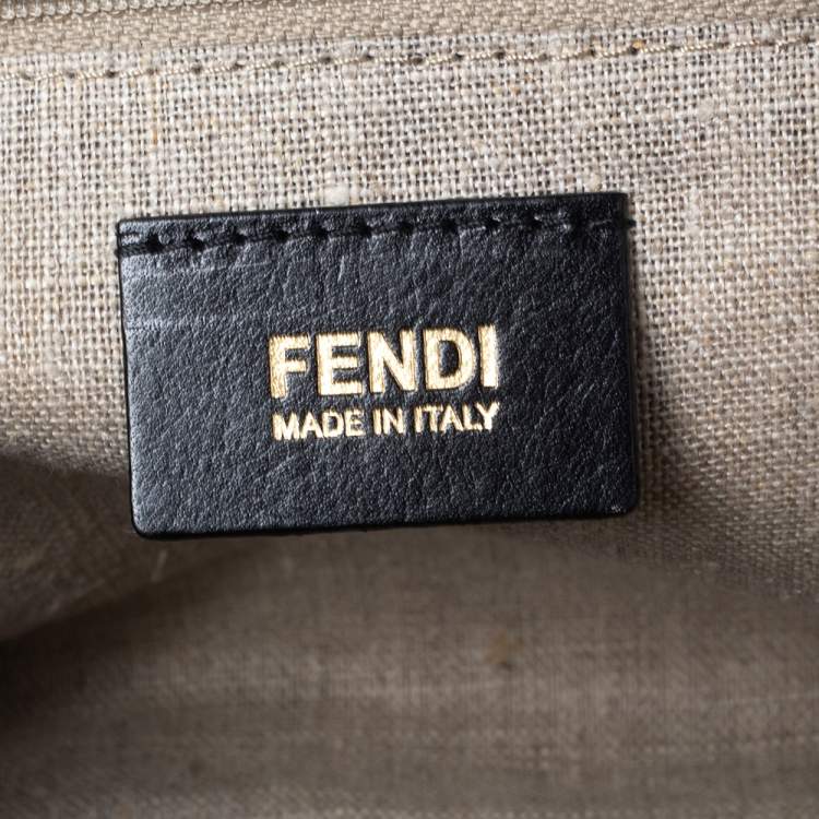 Pre Owned Fendi Black/Beige Zucca Canvas and Patent Leather Mia Flap Shoulder Bag
