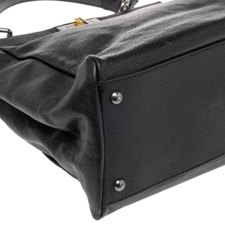 Pre Owned Fendi Black Leather Large Peekaboo Top Handle Bag