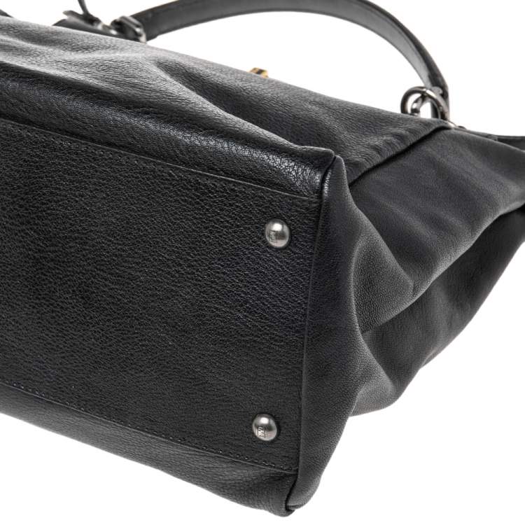 Pre Owned Fendi Black Leather Large Peekaboo Top Handle Bag