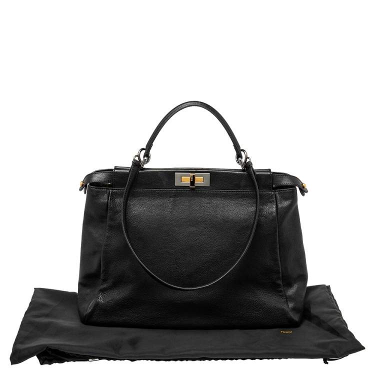 Pre Owned Fendi Black Leather Large Peekaboo Top Handle Bag