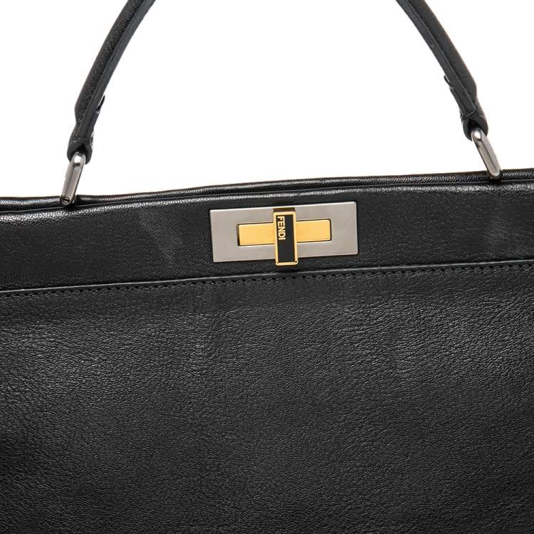 Pre Owned Fendi Black Leather Large Peekaboo Top Handle Bag