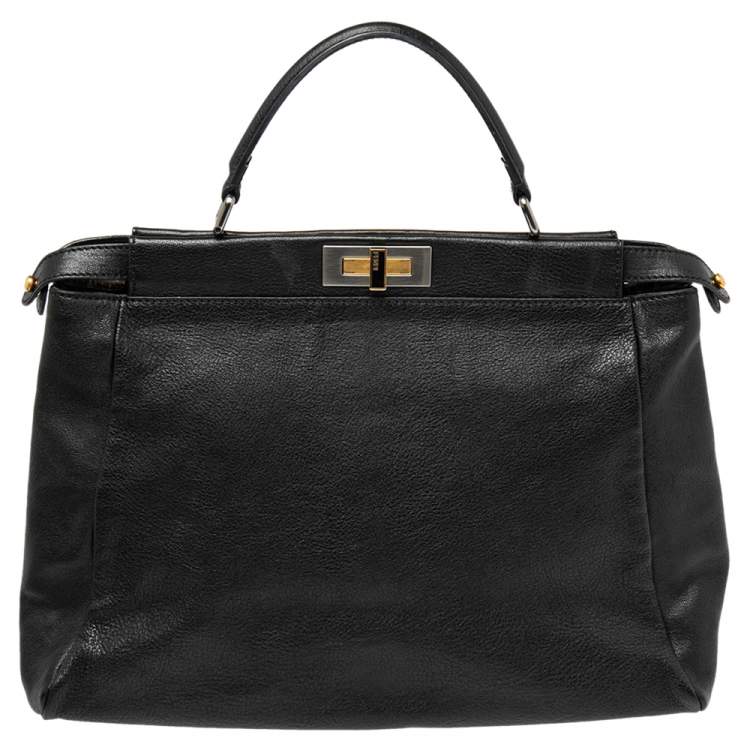 Pre Owned Fendi Black Leather Large Peekaboo Top Handle Bag