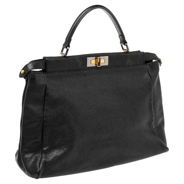 Pre Owned Fendi Black Leather Large Peekaboo Top Handle Bag
