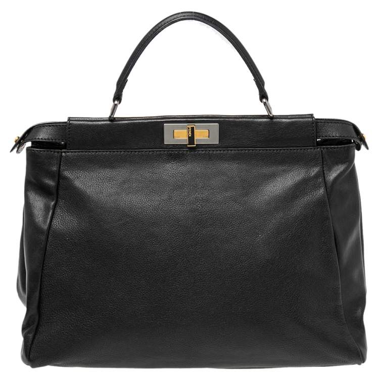 Pre Owned Fendi Black Leather Large Peekaboo Top Handle Bag