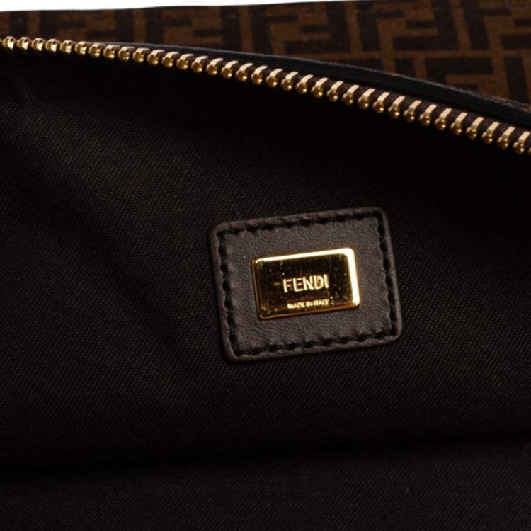 Pre Owned Fendi Tobacco Zucca Suede Flat Pouch